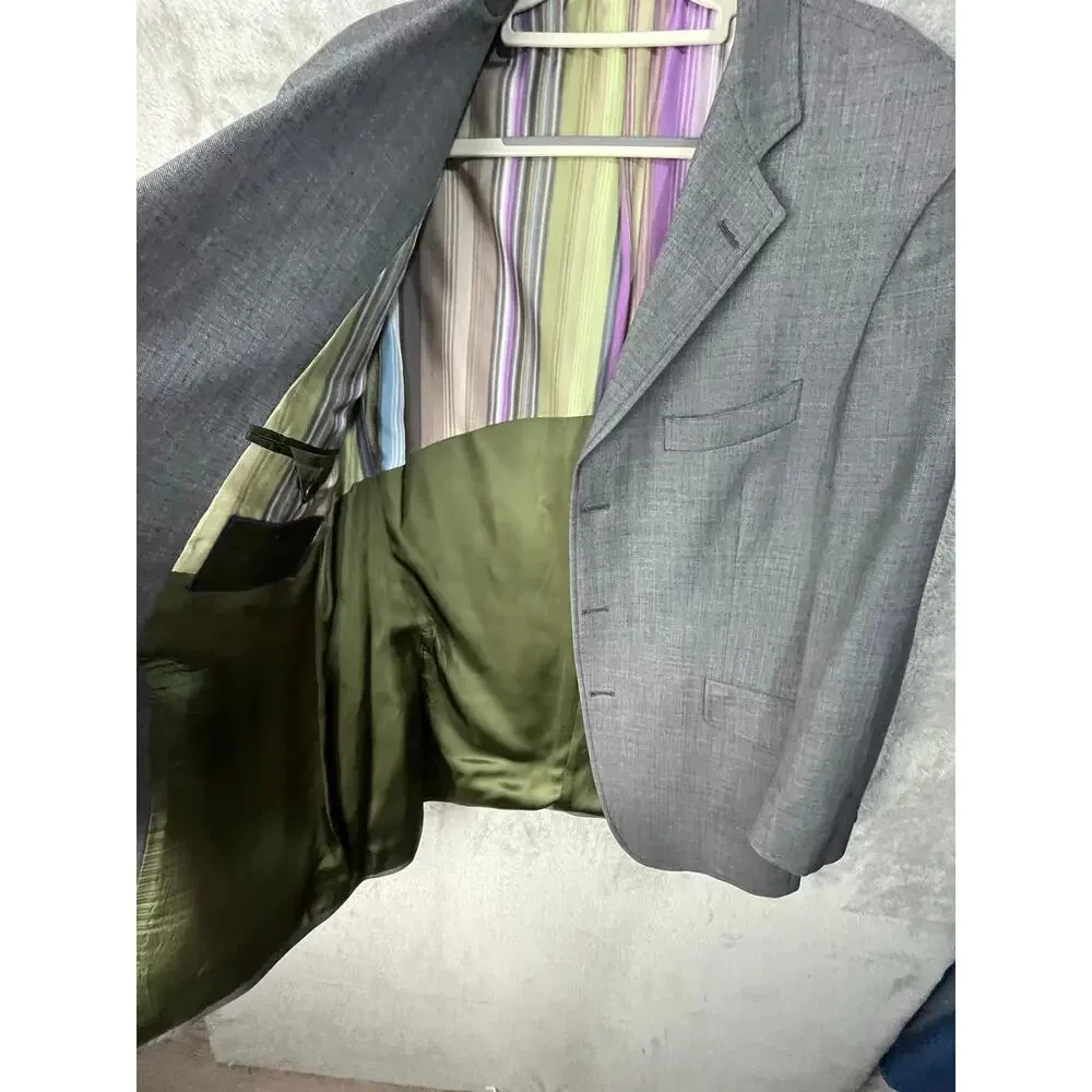 ETRO Milano Gray Wool Sport Coat Blazer Mens 54 EU 44R Italy Striped Lining